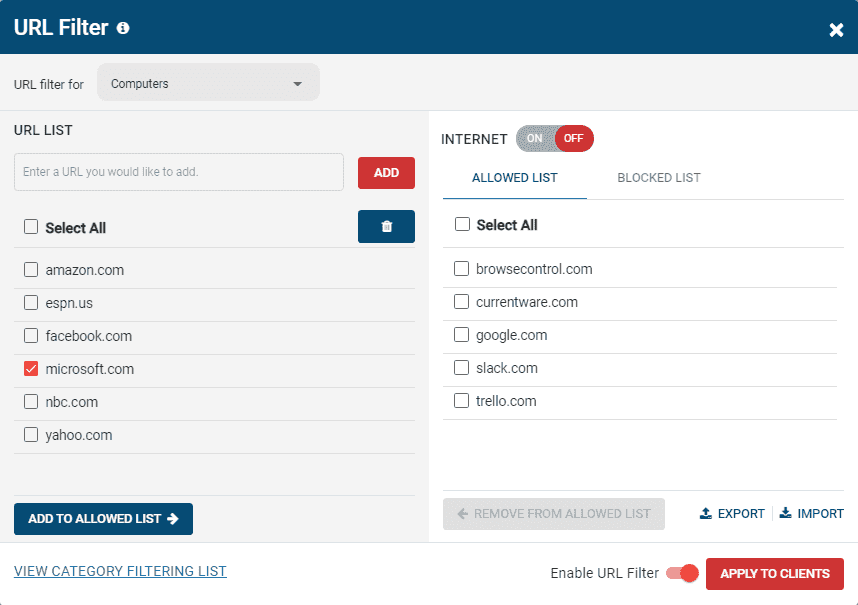 Screenshot of popular blocking software interface showing filtering options