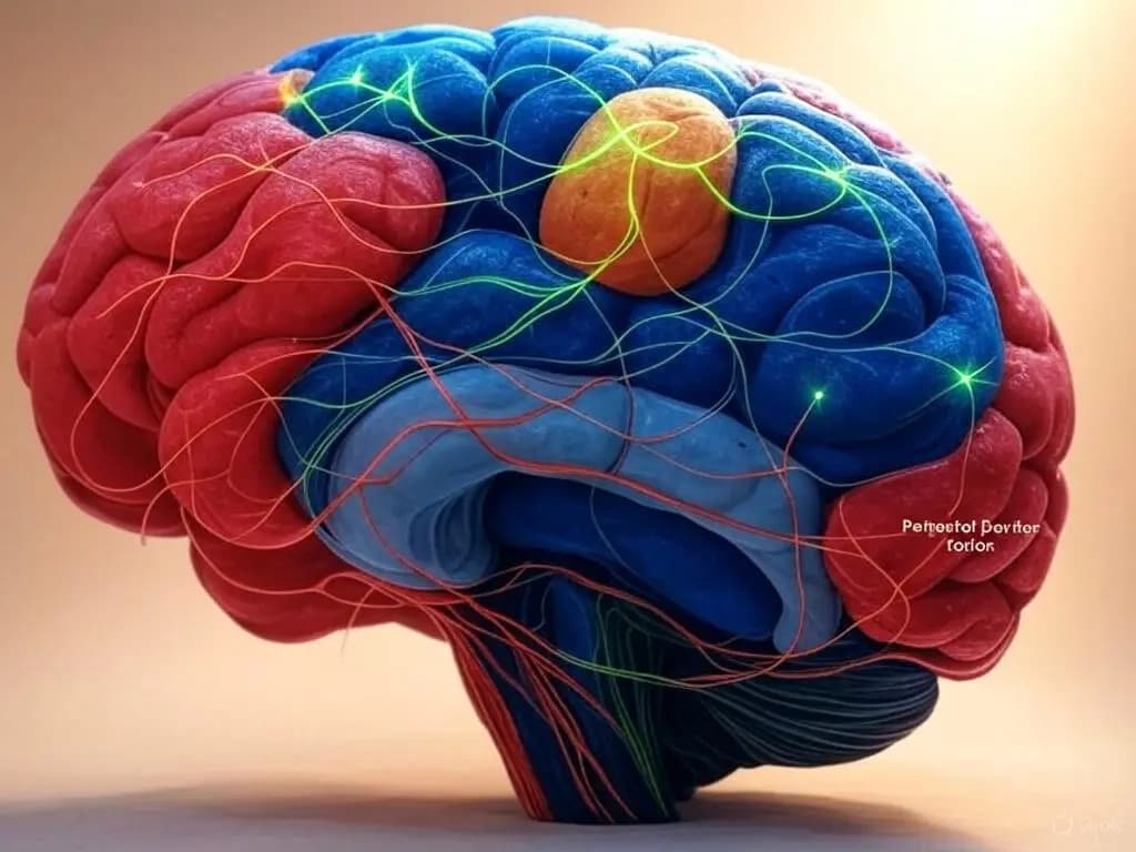 Neural Rewiring Illustration - Brain showing recovery of dopamine receptors, strengthened prefrontal cortex connections, and new healthy neural pathways