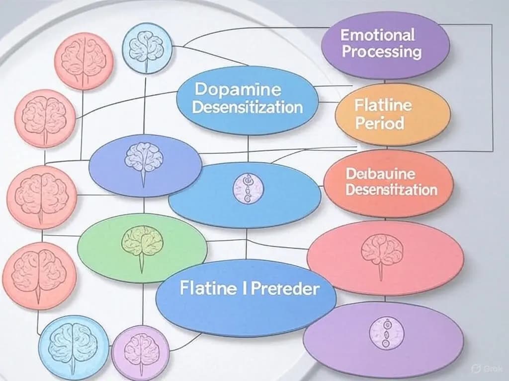 The Flatline Illustration - Dopamine desensitization, emotional processing, and the temporary dip in energy during the flatline period