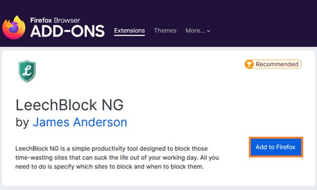 Firefox LeechBlock NG configuration for Website Blocker Setup