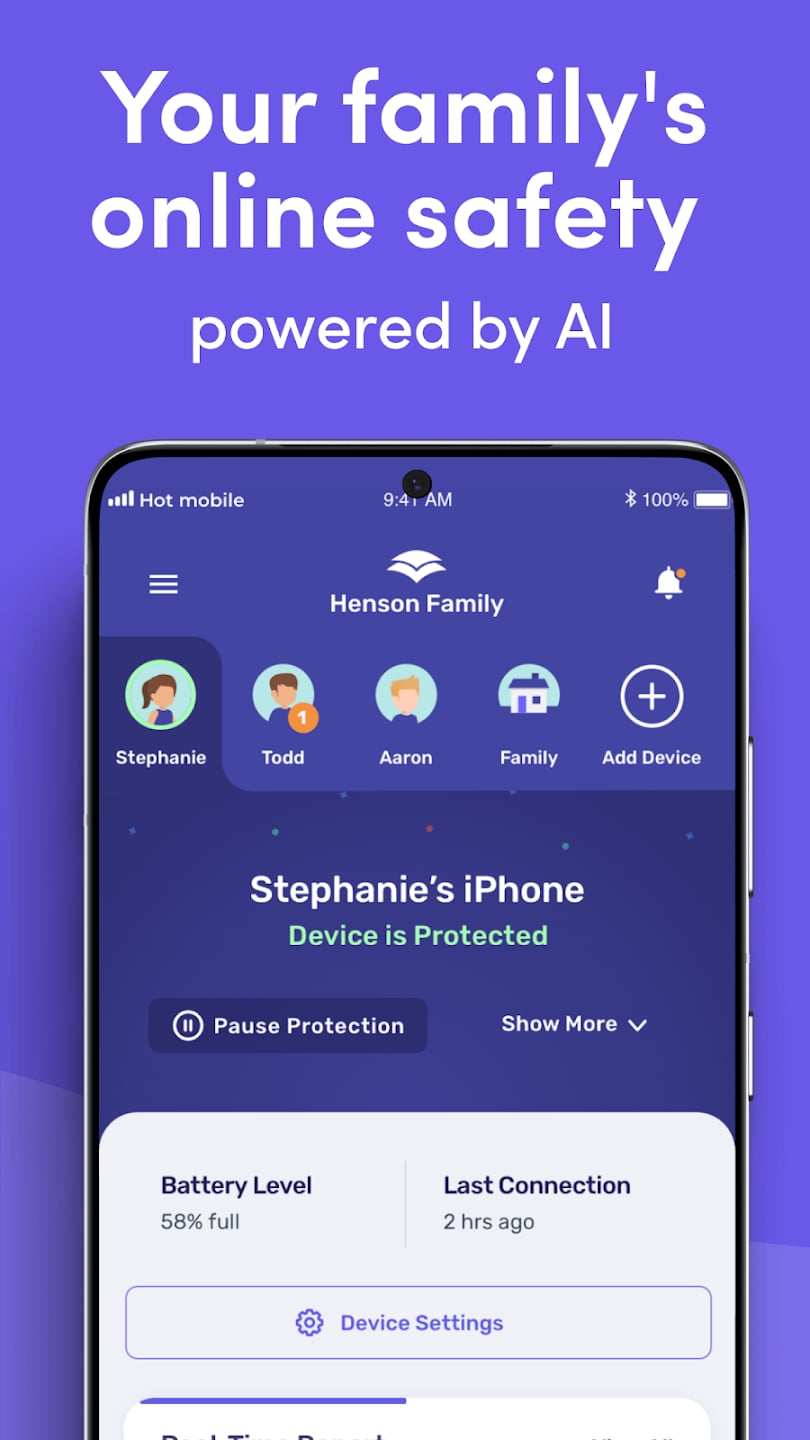 Canopy app interface showing AI-powered protection features