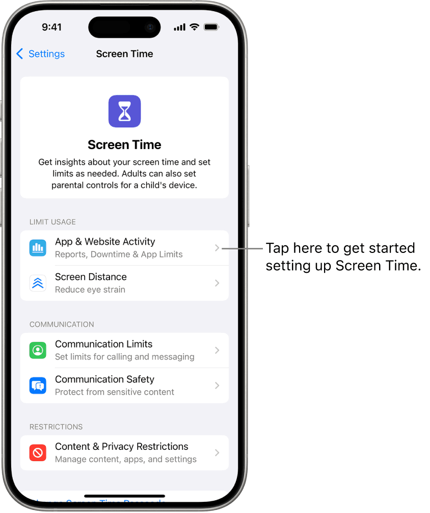 iOS Screen Time settings showing content restrictions options
