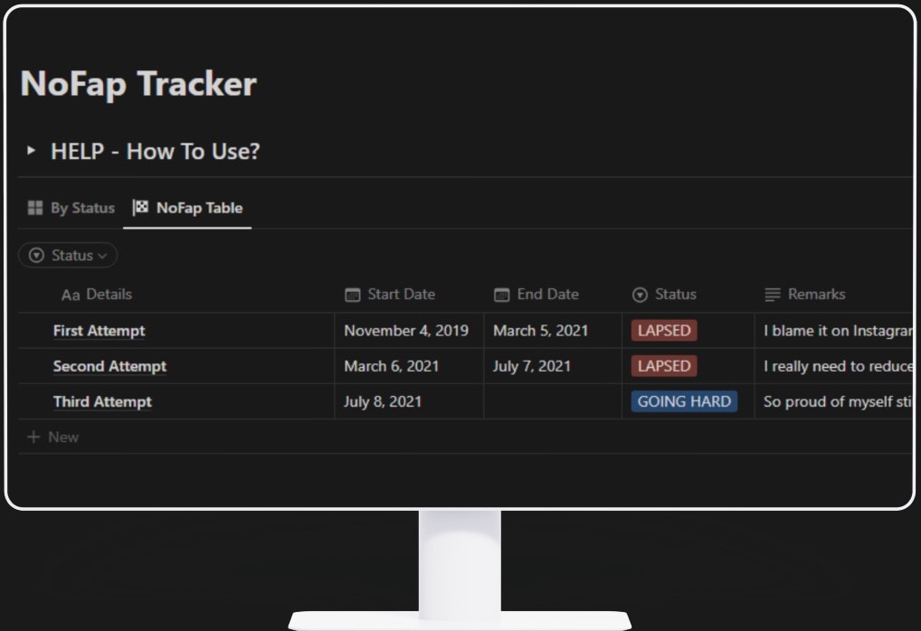 NoFap tracker dashboard showing progress tracking and recovery features