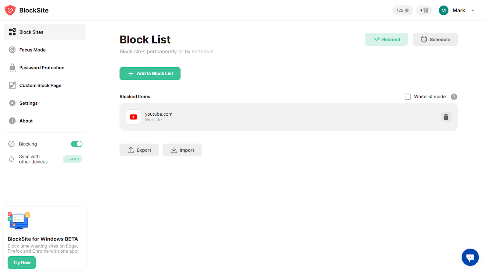 YouTube blockers interface showing different blocking methods and controls